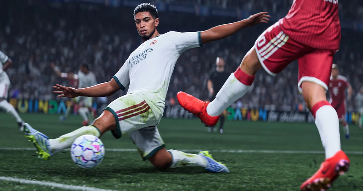 Jogador realizando carrinho durante partida de EA SPORTS FC 27