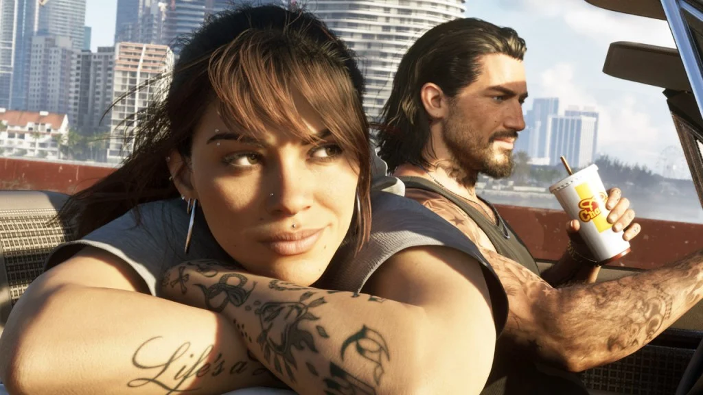 Lucia e Jason dentro de um carro em GTA 6