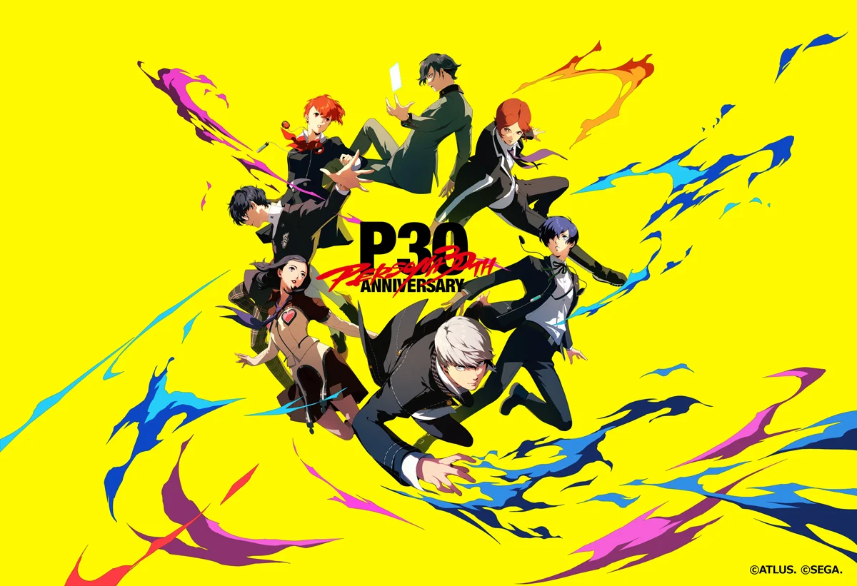 Arte oficial dos 30 anos da série Persona com protagonistas da franquia