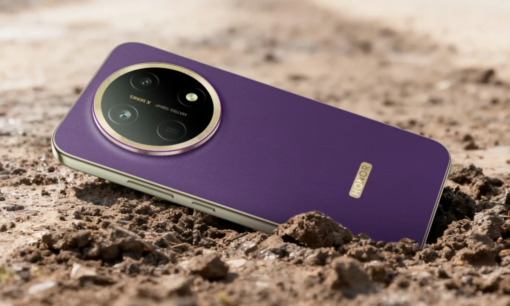 HONOR X9e Pro na cor roxa com módulo circular de câmeras