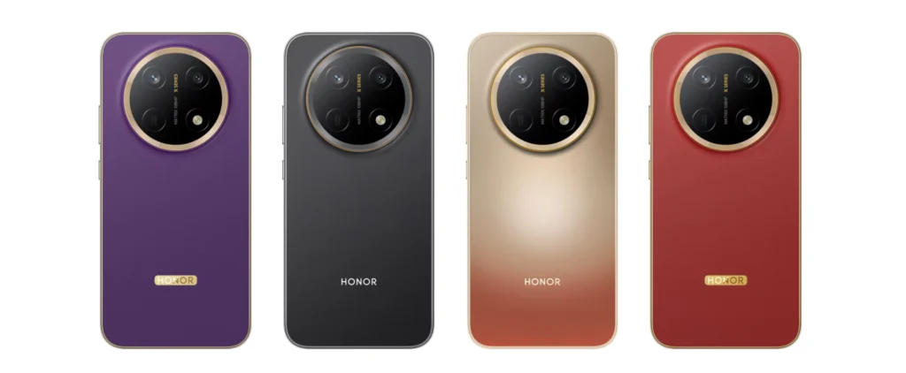 HONOR X9e Pro nas cores Royal Purple, Midnight Black, Dawn Gold e Reddish Brown