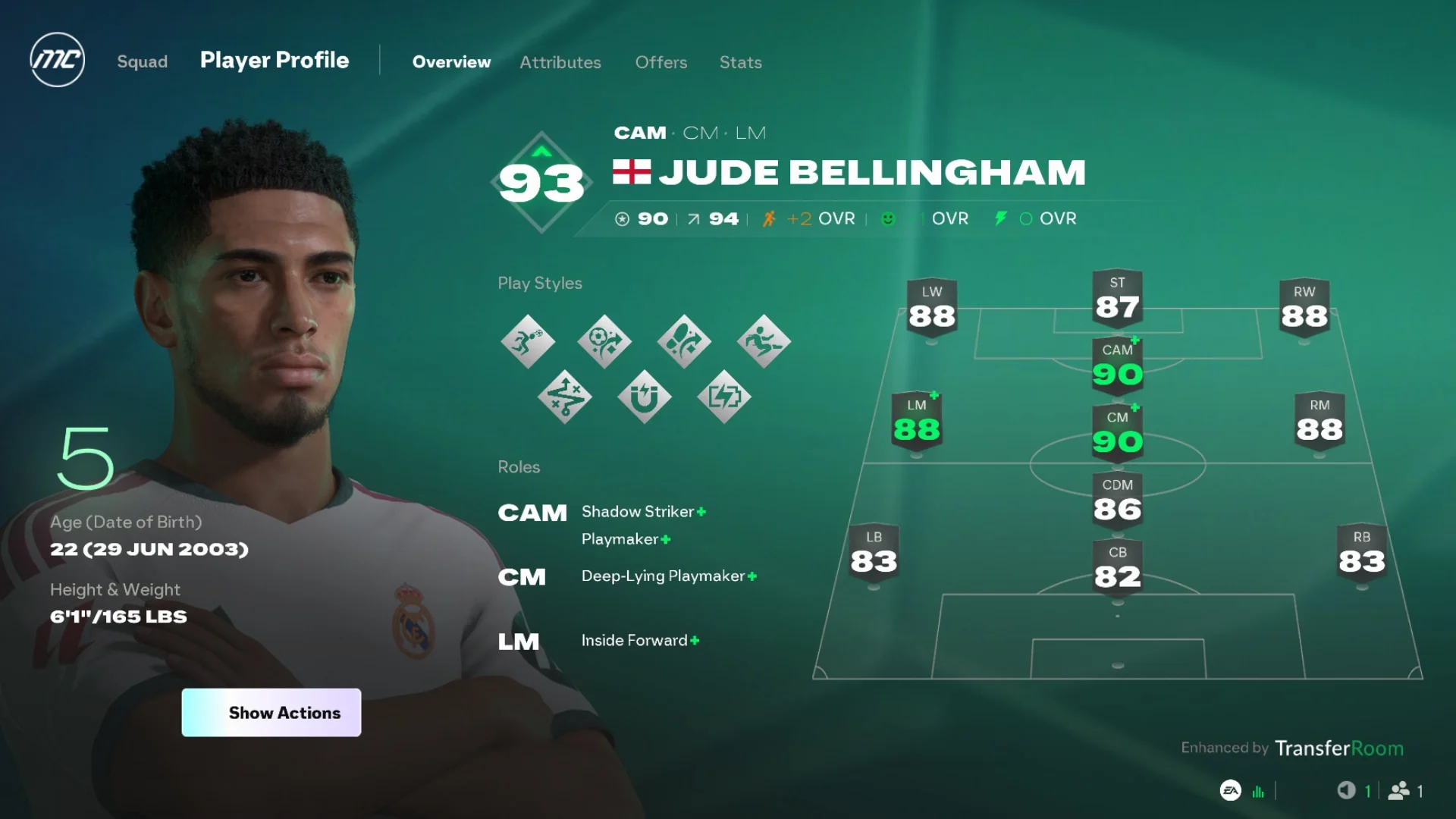 Perfil de jogador com GER Dinâmico no Modo Carreira do EA Sports FC 27