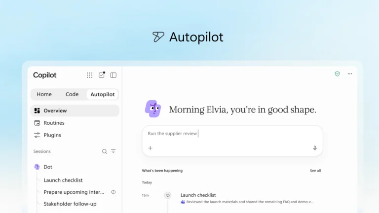 Microsoft Copilot Autopilot executando tarefas como agente autônomo de inteligência artificial
