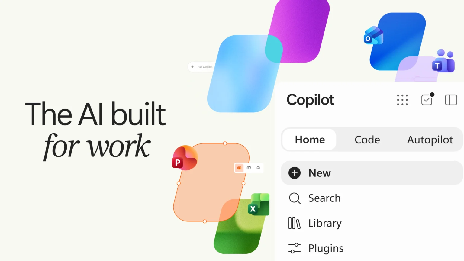 Nova interface do Microsoft Copilot com Home, Code e Autopilot e integração com Microsoft 365