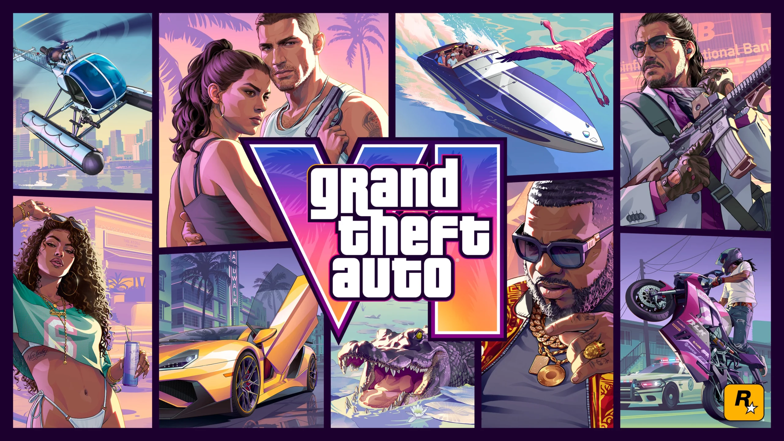 Jason e Lucia na arte oficial de GTA 6 em Vice City