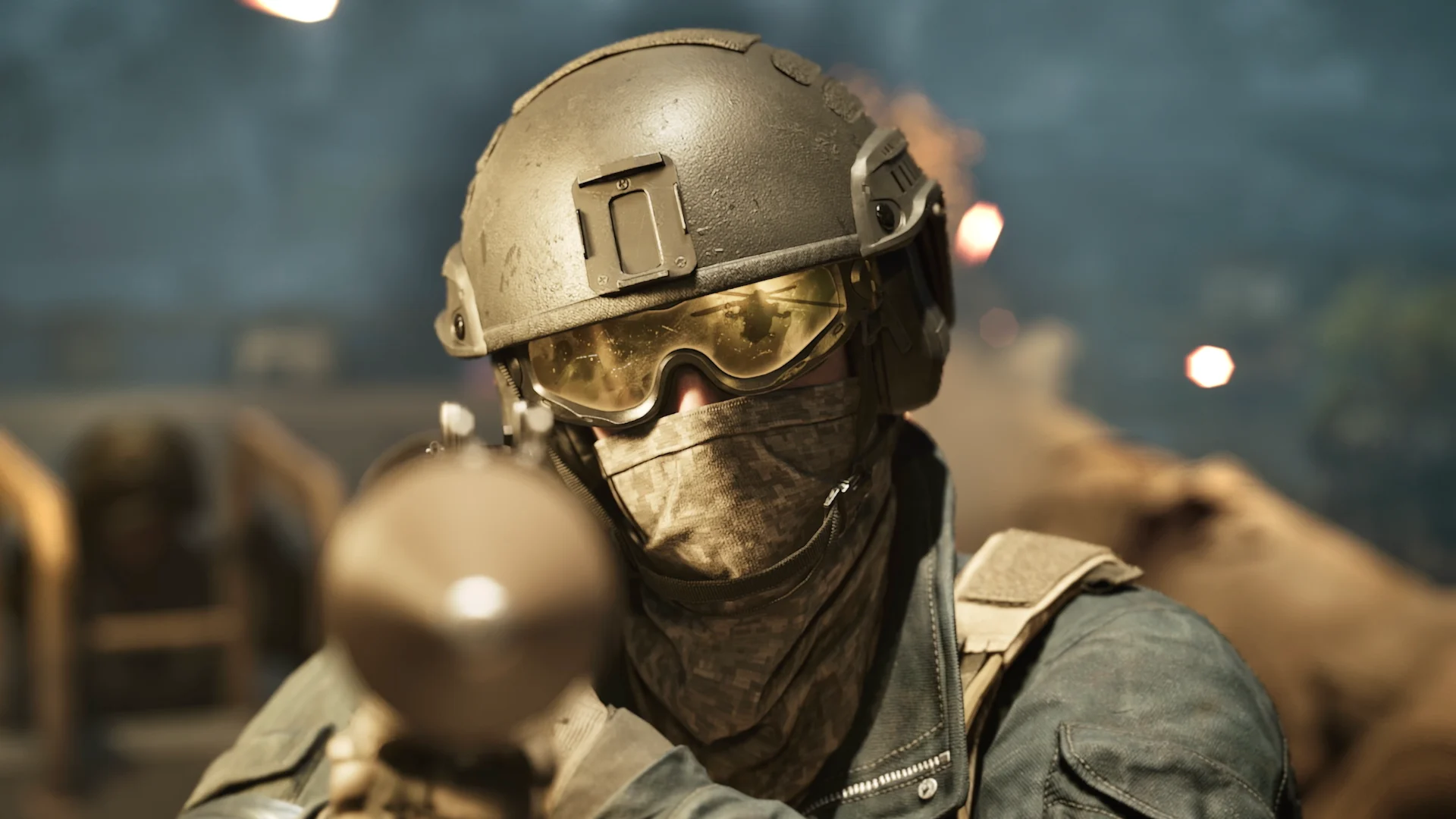 Soldado de WARDOGS apontando arma em cena do FPS da BULKHEAD