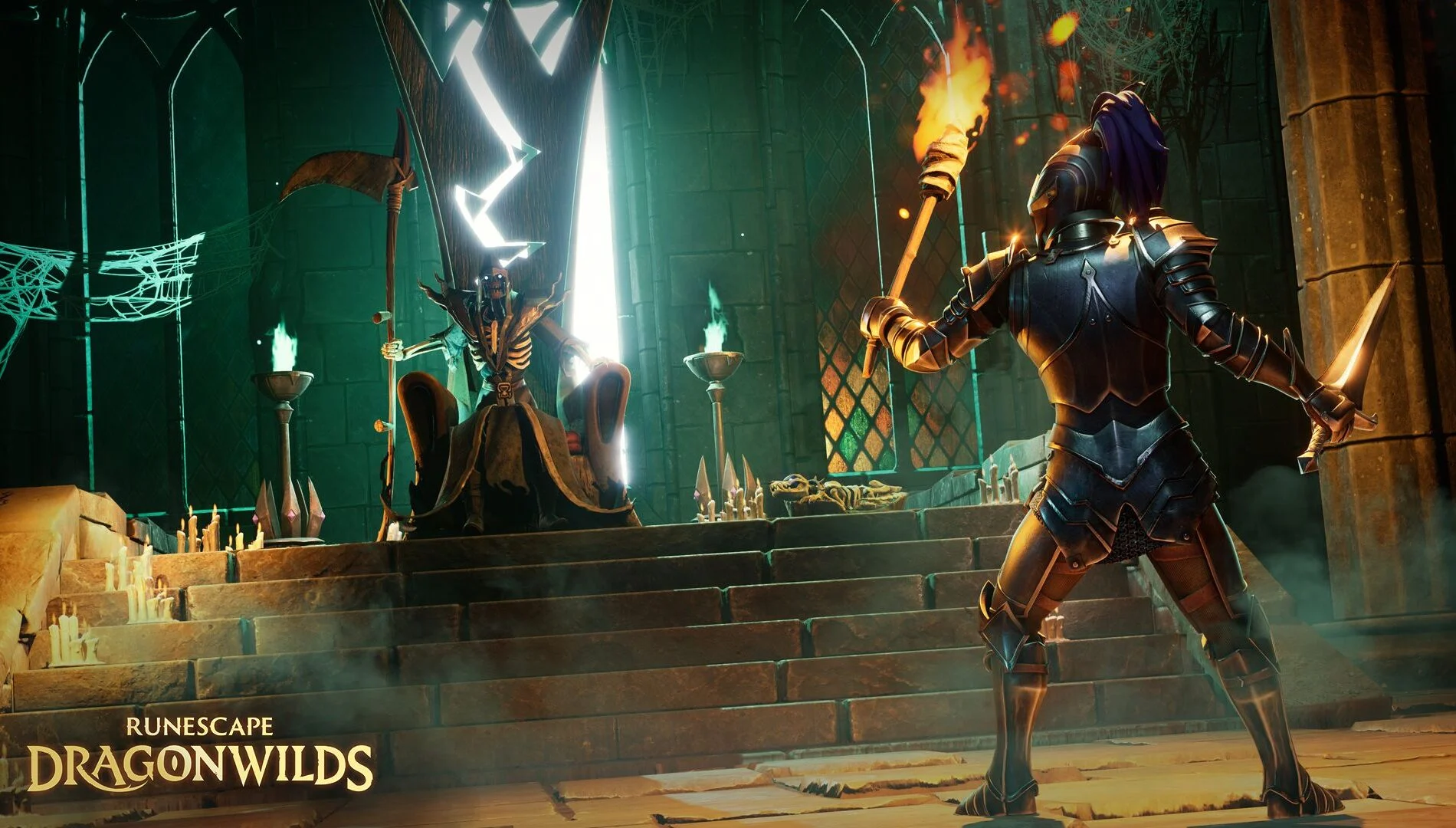Aventureiro enfrenta uma criatura em RuneScape Dragonwilds