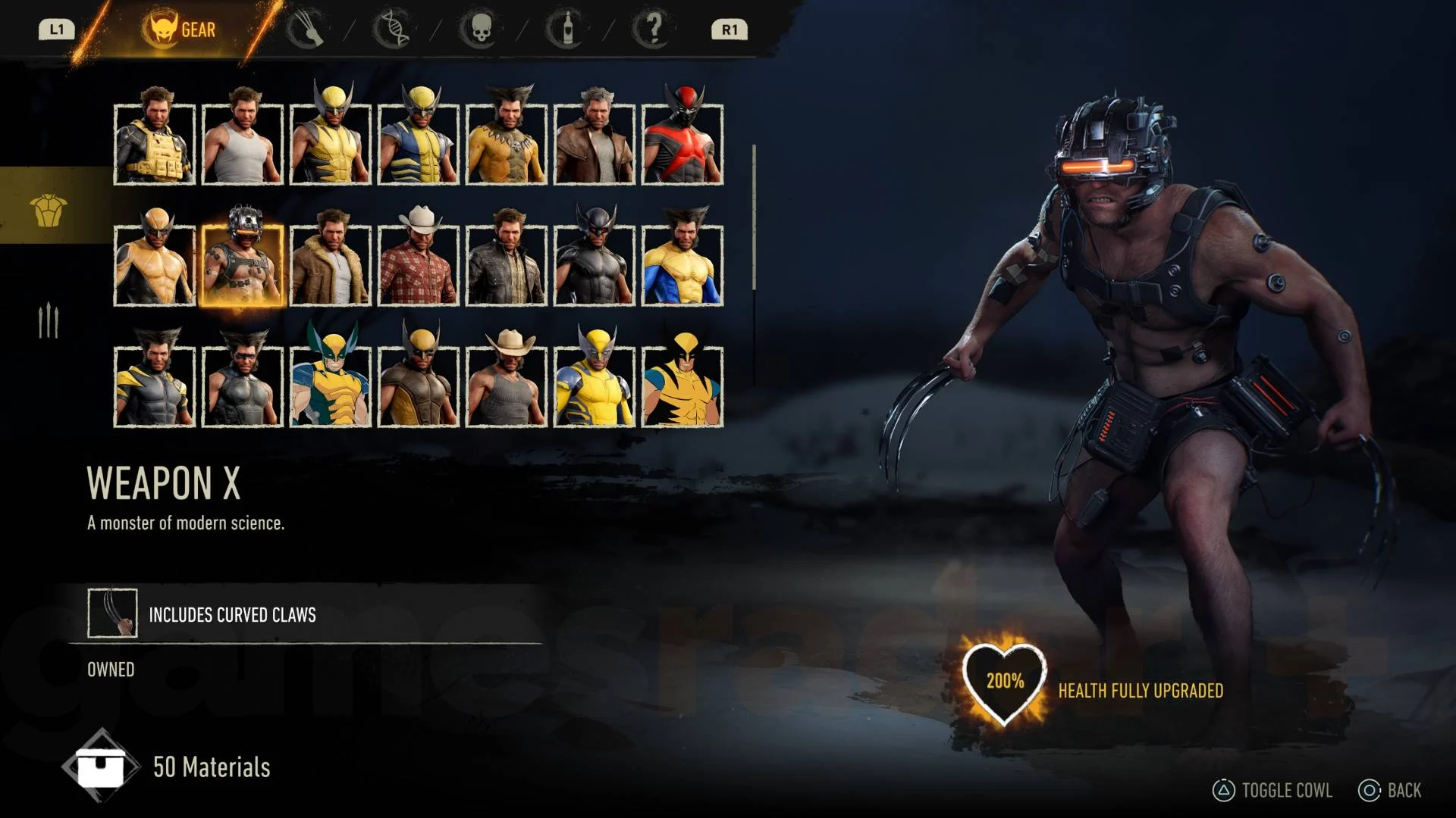 Traje Weapon X em Marvel's Wolverine