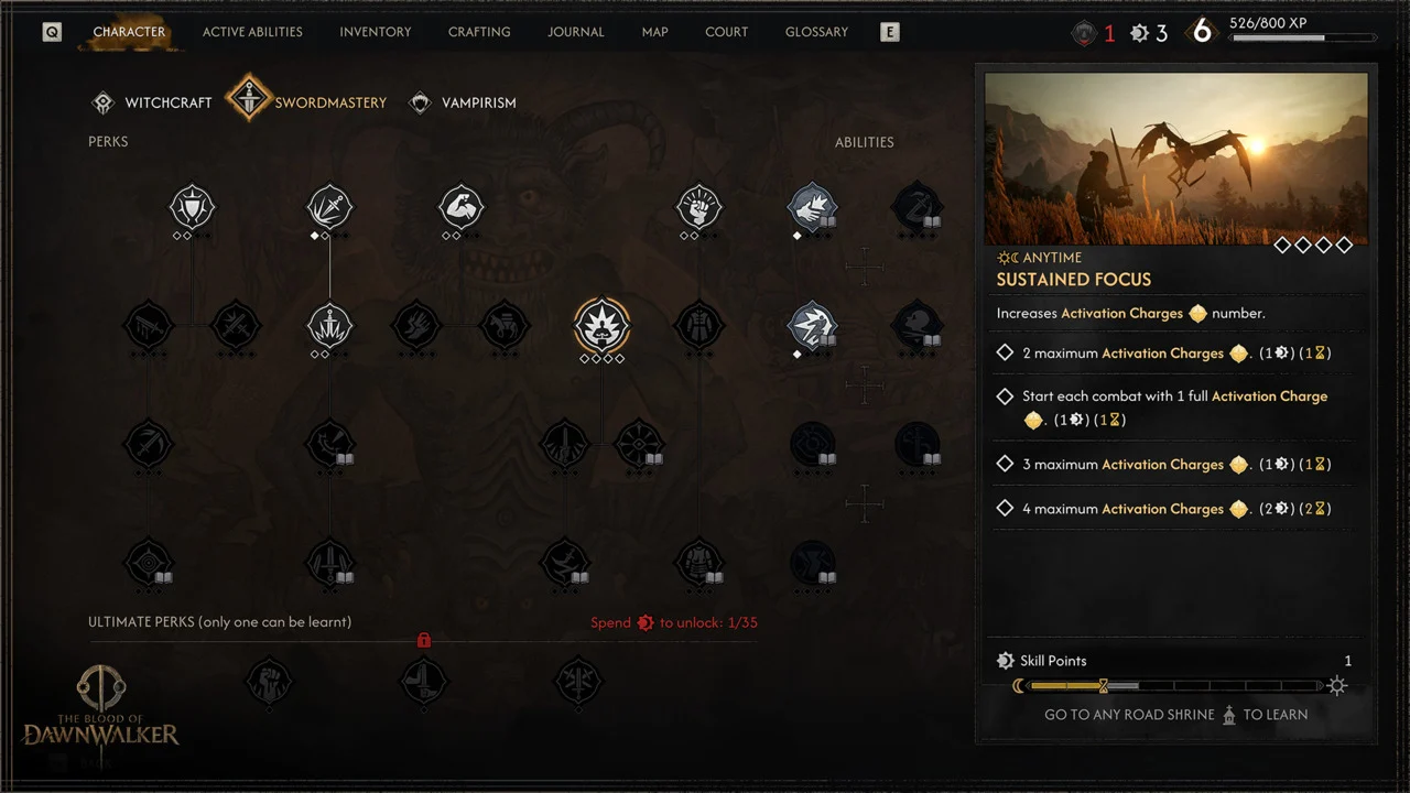 Melhores habilidades de The Blood of Dawnwalker na árvore de Espadachim