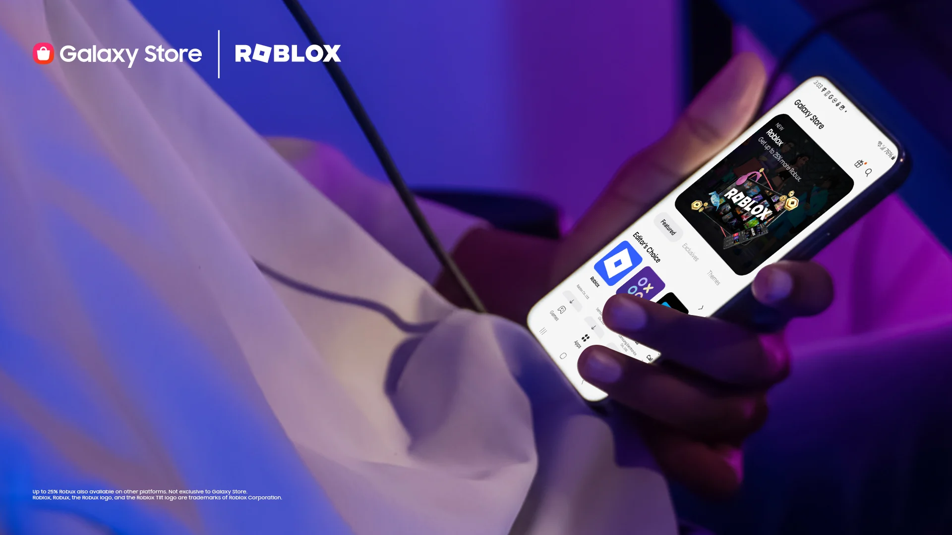 Galaxy Store e Roblox em imagem promocional oficial da Samsung