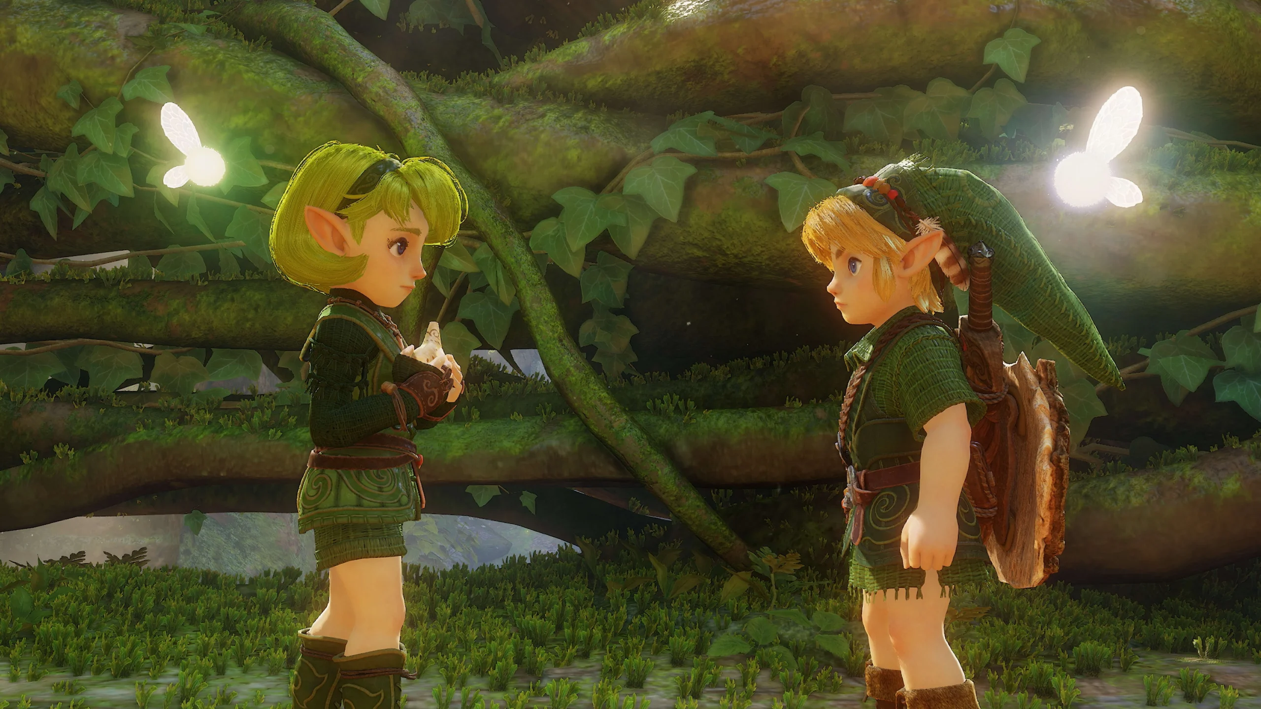 Link criança conversa com Saria na Floresta Kokiri