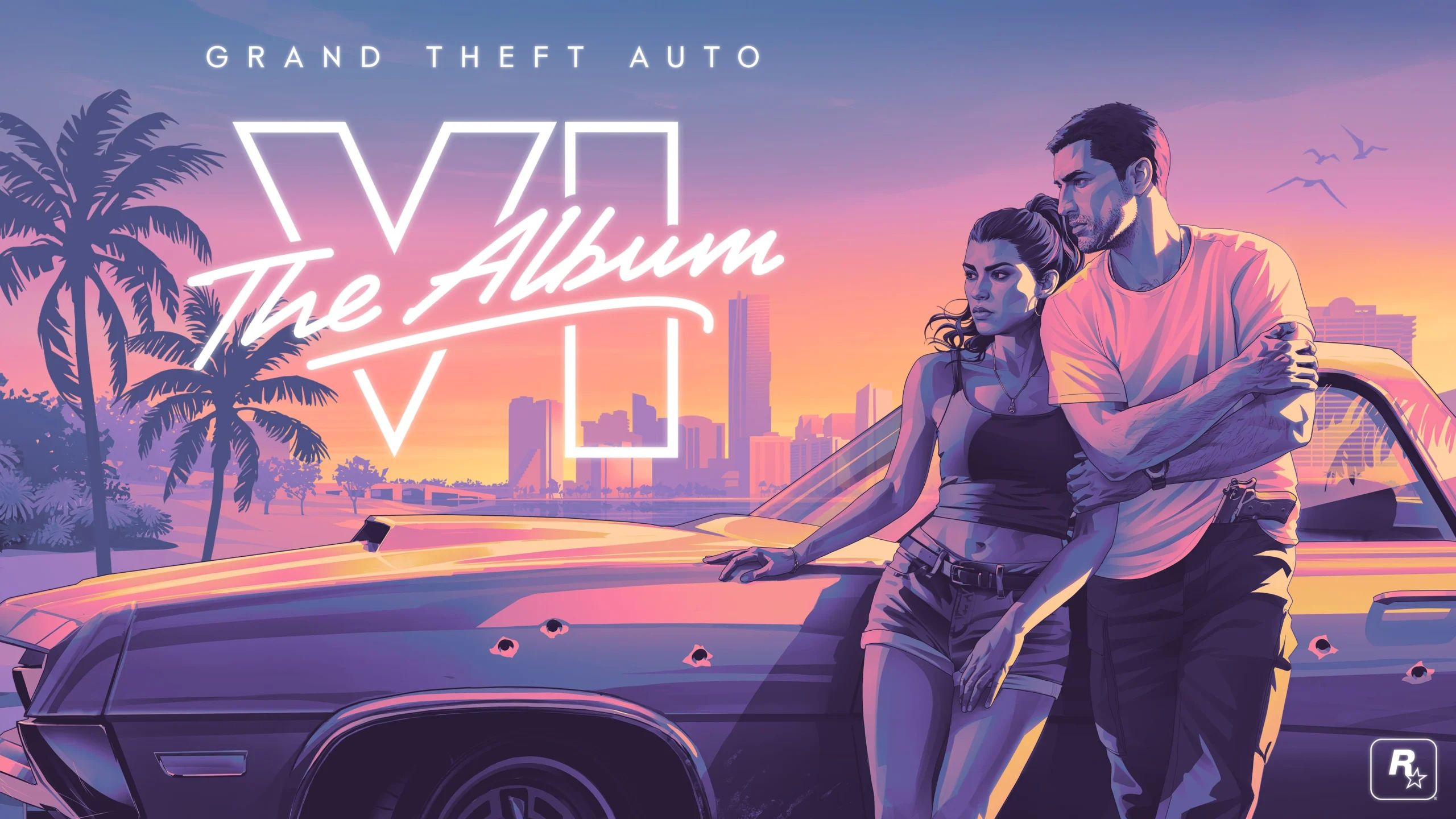 Arte horizontal oficial de Grand Theft Auto VI The Album, projeto musical de 34 faixas originais
