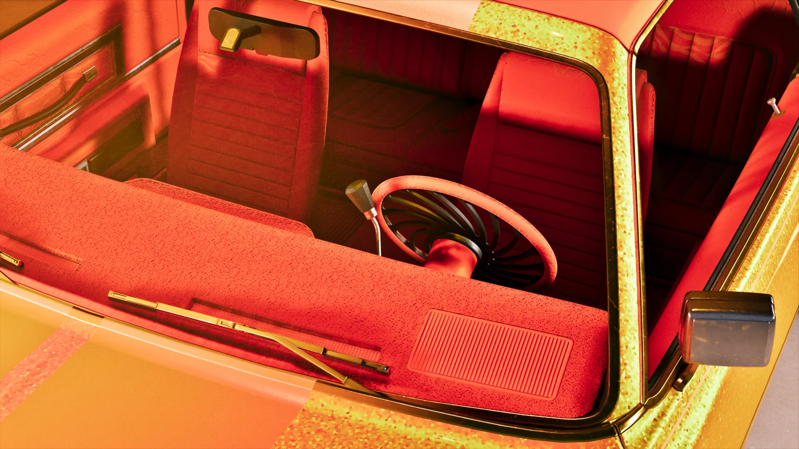 Interior da oficina Rideout Customs em GTA 6 com carro sendo customizado