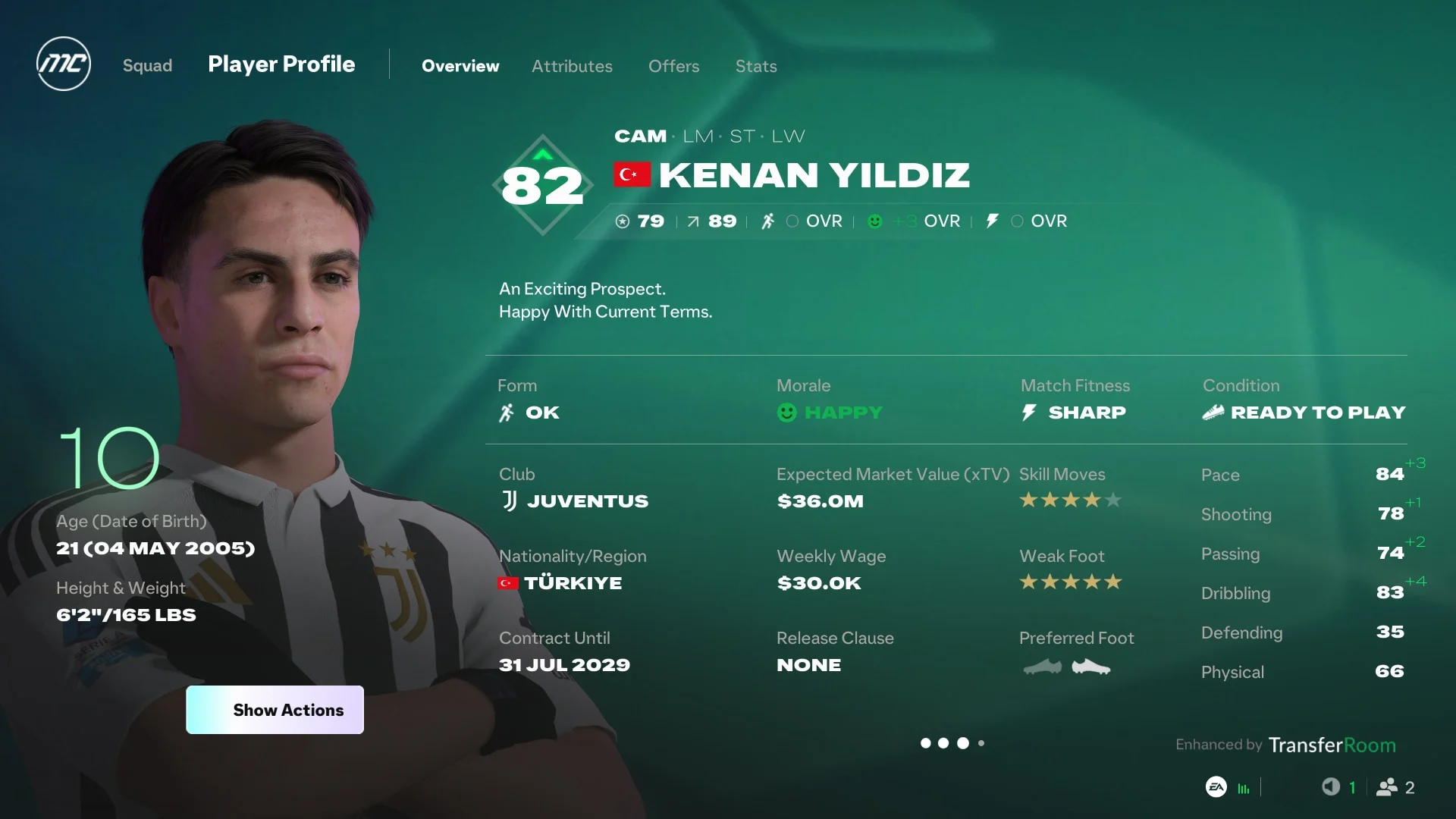 Perfil de Kenan Yildiz no Modo Carreira do EA Sports FC 27