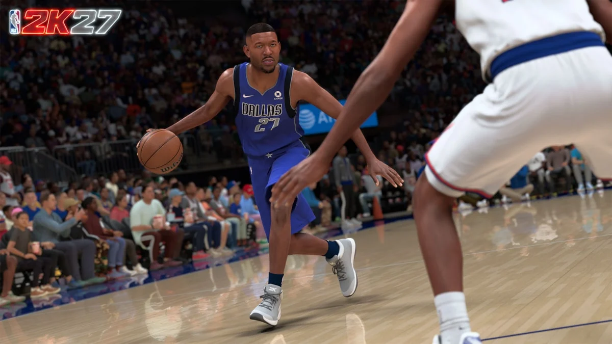 Jogador driblando durante partida de NBA 2K27