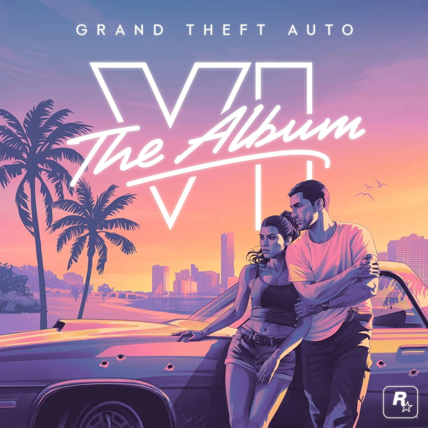 Capa de Grand Theft Auto VI The Album com Lucia e Jason em Vice City