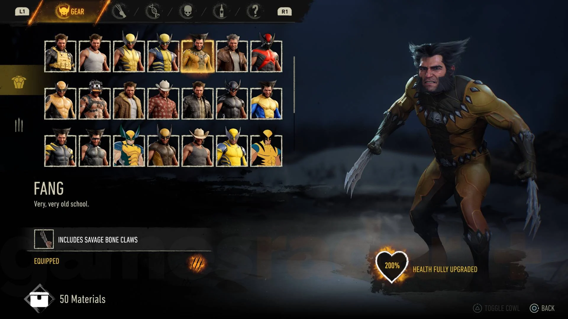 Traje Fang em Marvel's Wolverine