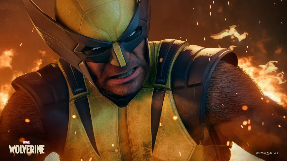 Wolverine com uniforme amarelo em cena do jogo da Insomniac para PS5