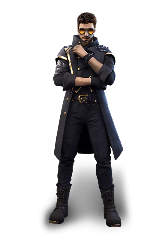Arte oficial de Alok, personagem de Free Fire vestido de preto