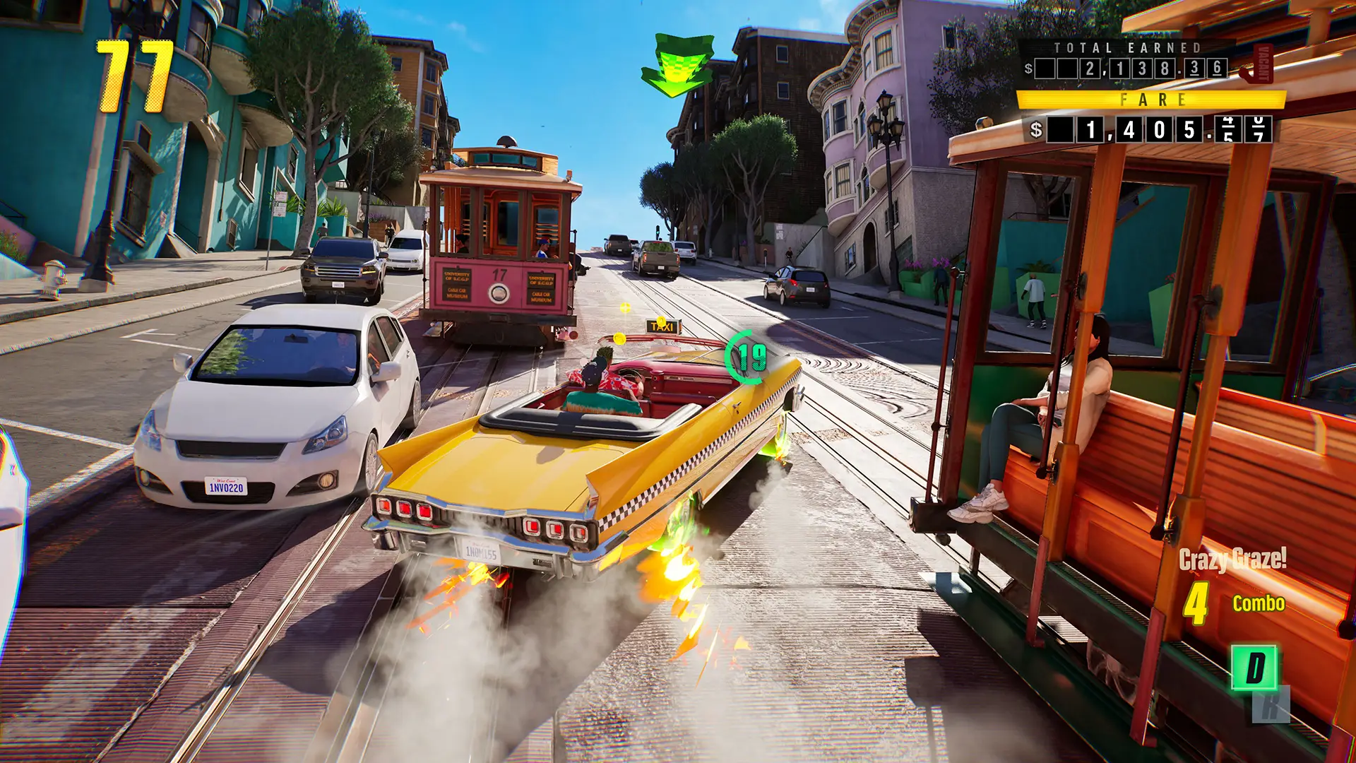 Táxi amarelo em alta velocidade em Crazy Taxi World Tour