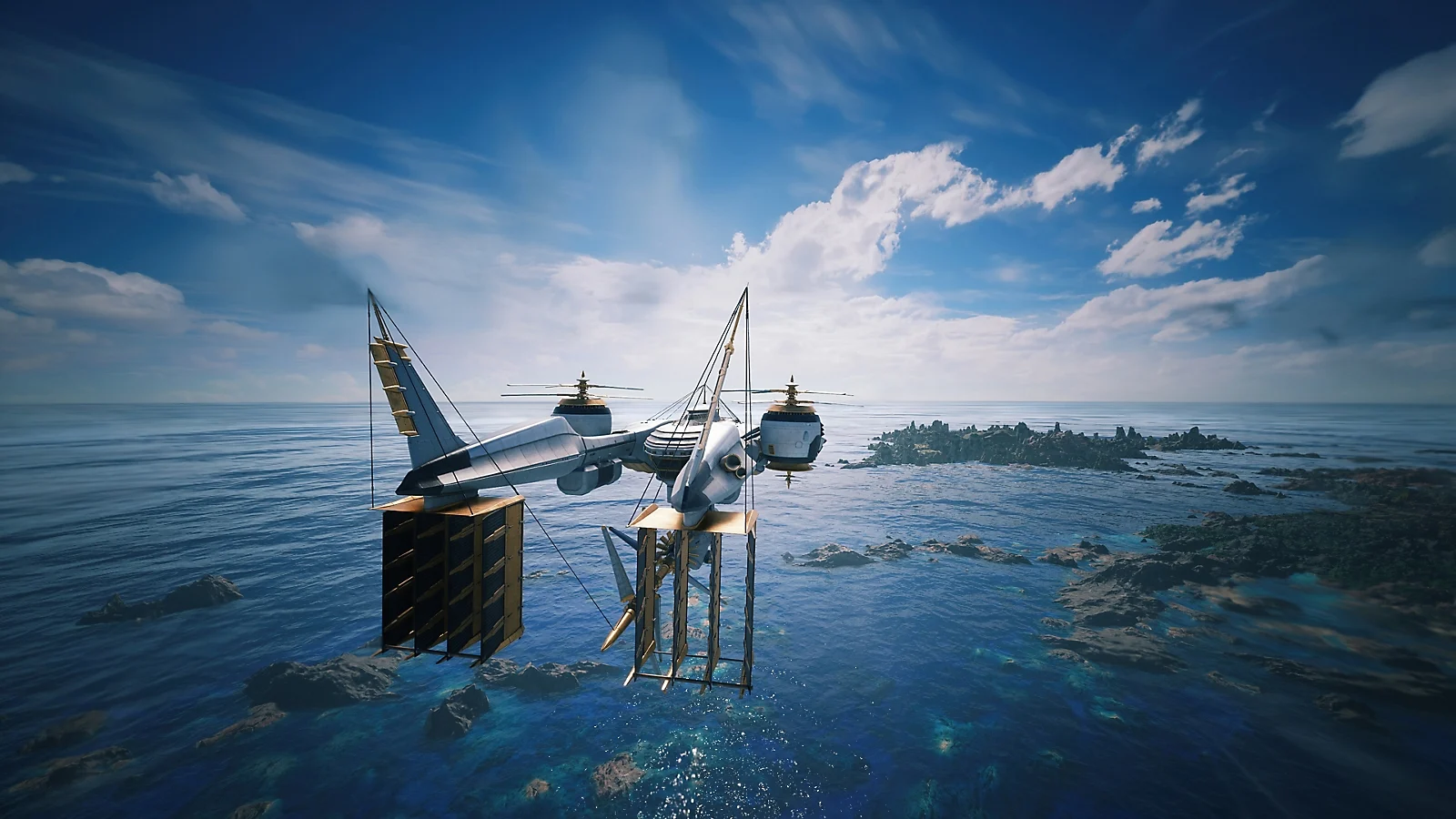 Highwind sobrevoando o mundo de Final Fantasy VII Revelation