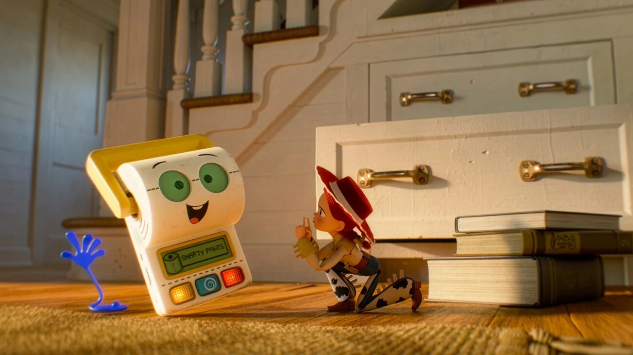Jessie conversa com o brinquedo Smarty Pants em Toy Story 5