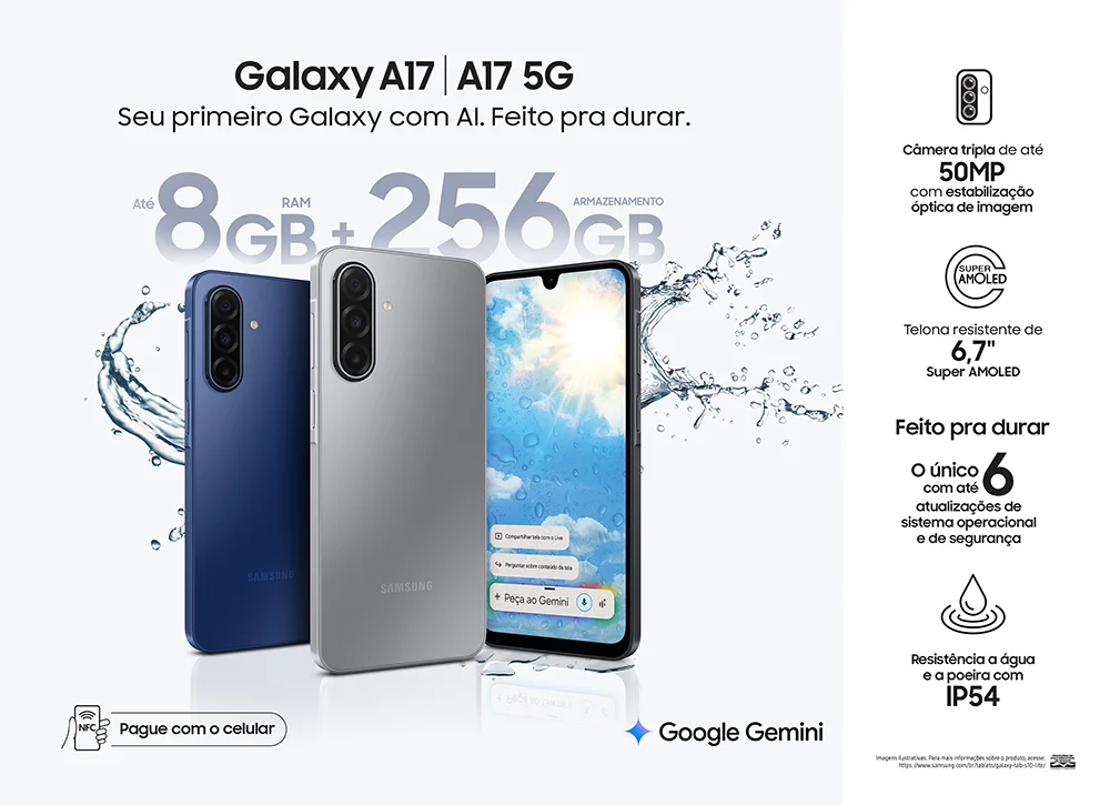 Samsung Galaxy A17 em diferentes cores