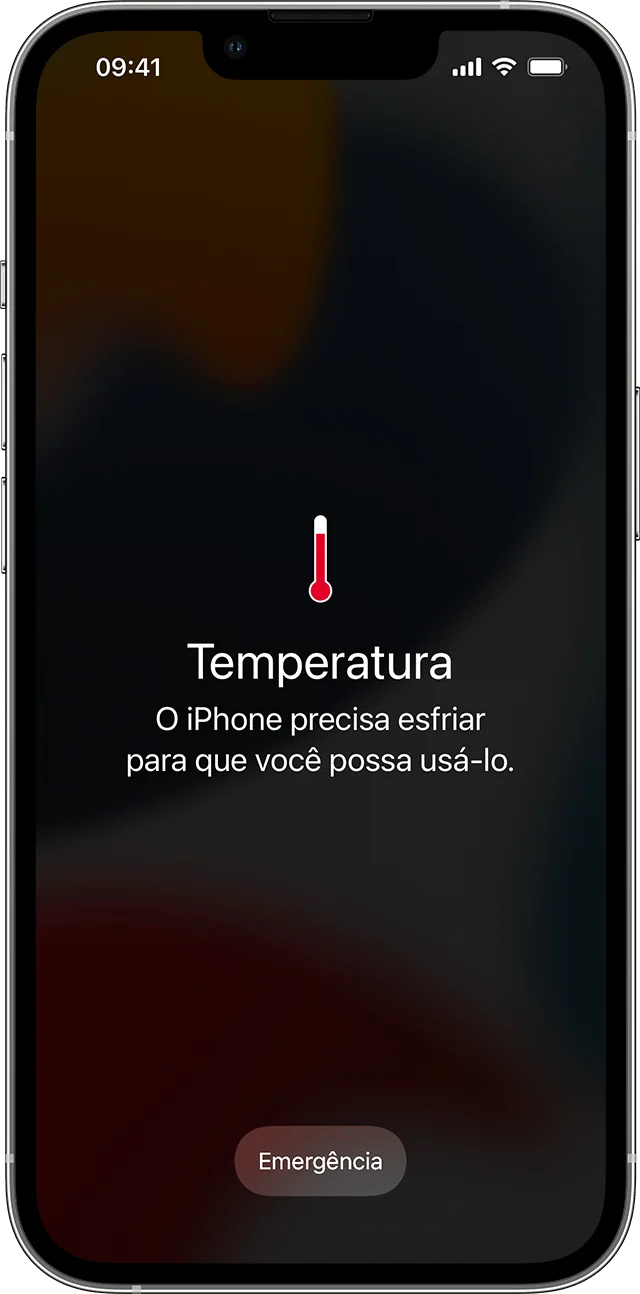 Aviso de temperatura informando que o iPhone precisa esfriar
