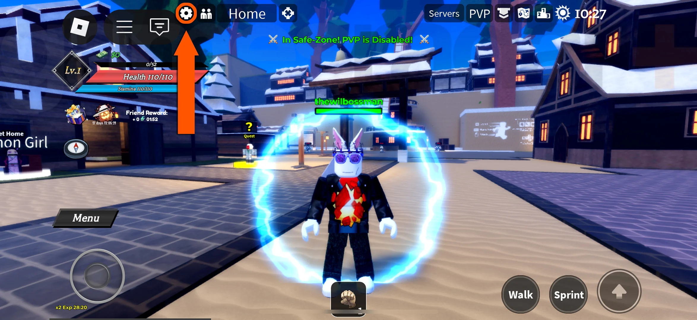 Ícone de configurações usado para resgatar códigos em Demon Blade