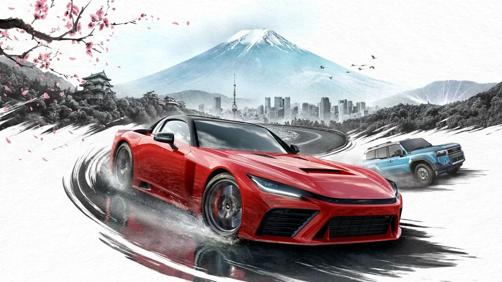 Forza Horizon 6 com carros no Japão diante do Monte Fuji