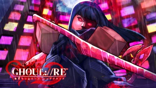 Arte oficial de GHOUL RE no Roblox com personagem de olhos vermelhos