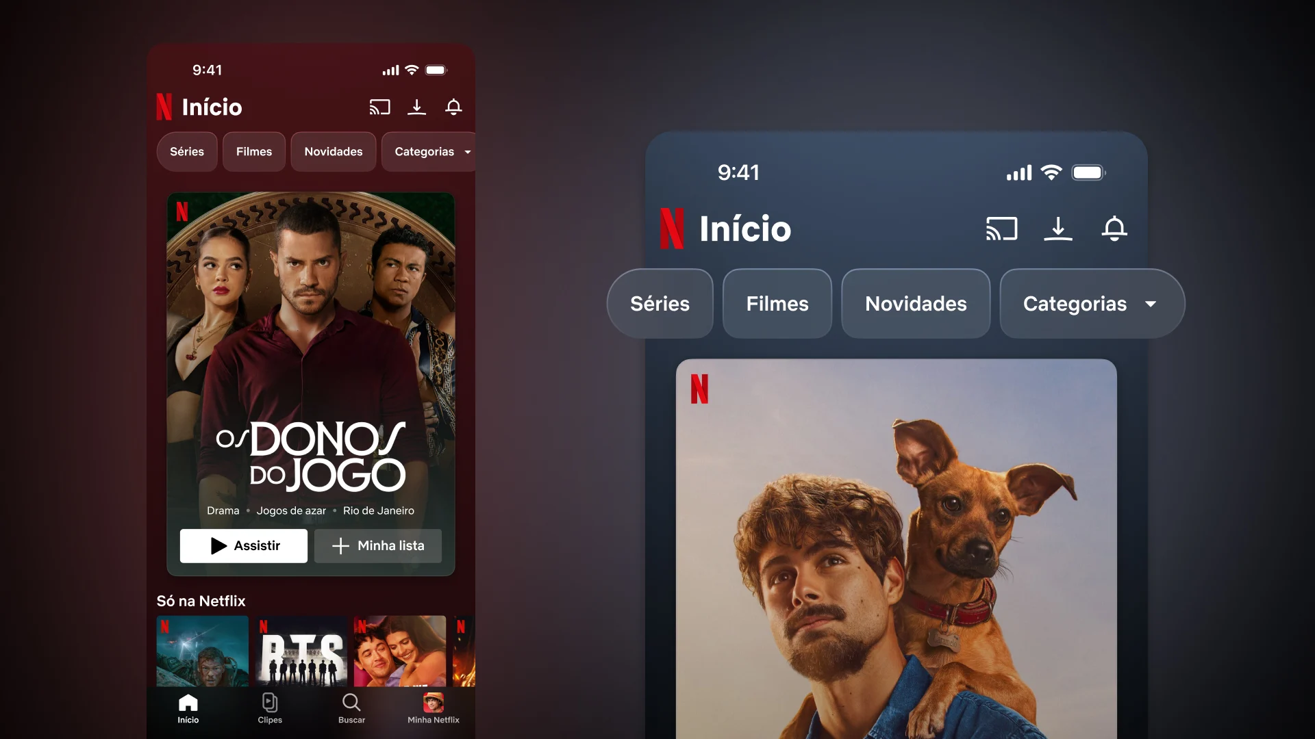 Interface da Netflix para celulares exibindo a página inicial do aplicativo