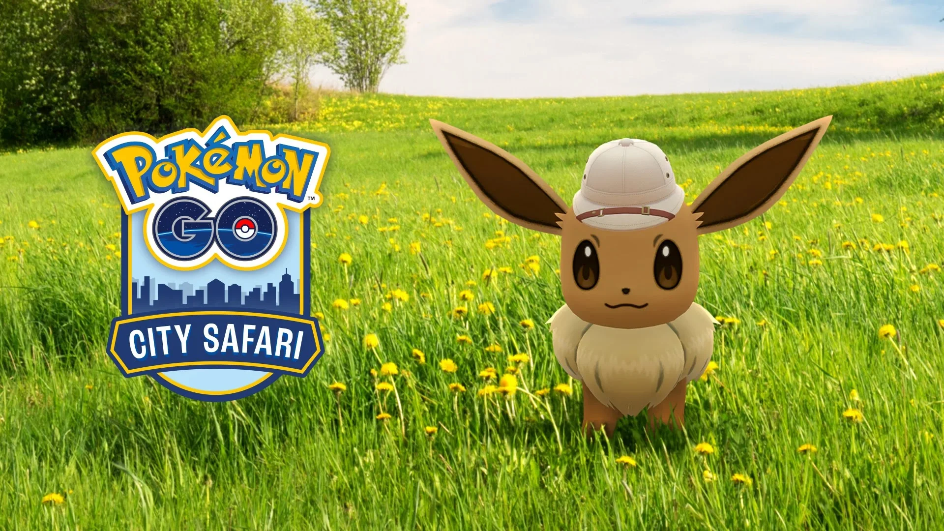 Eevee com chapéu de explorador no Pokémon GO City Safari