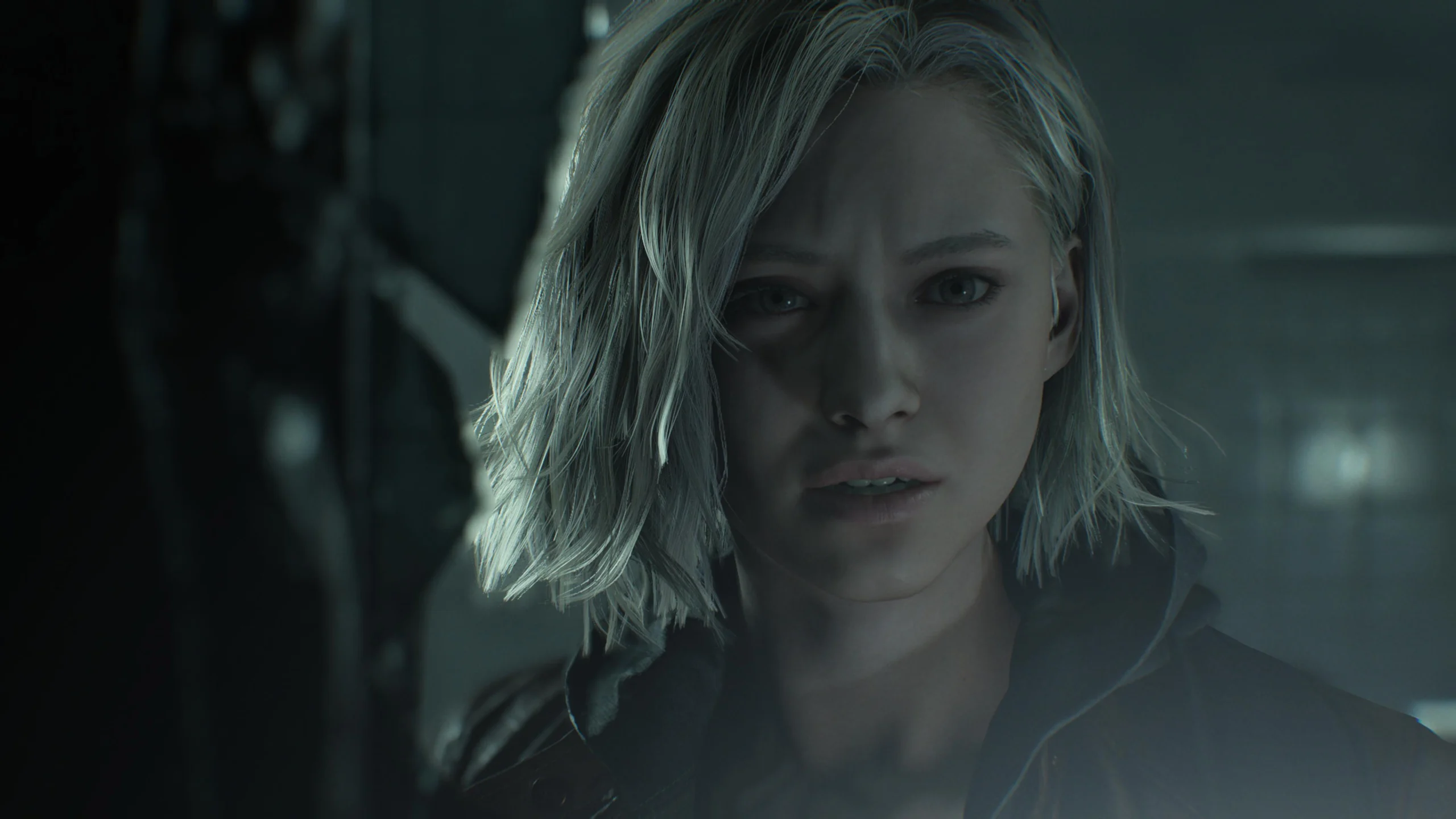 Grace Ashcroft em um corredor escuro de Resident Evil Requiem
