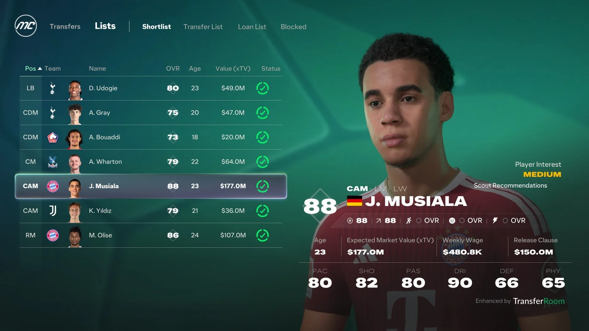 Tela de observação e lista de transferências do Modo Carreira do EA Sports FC 27