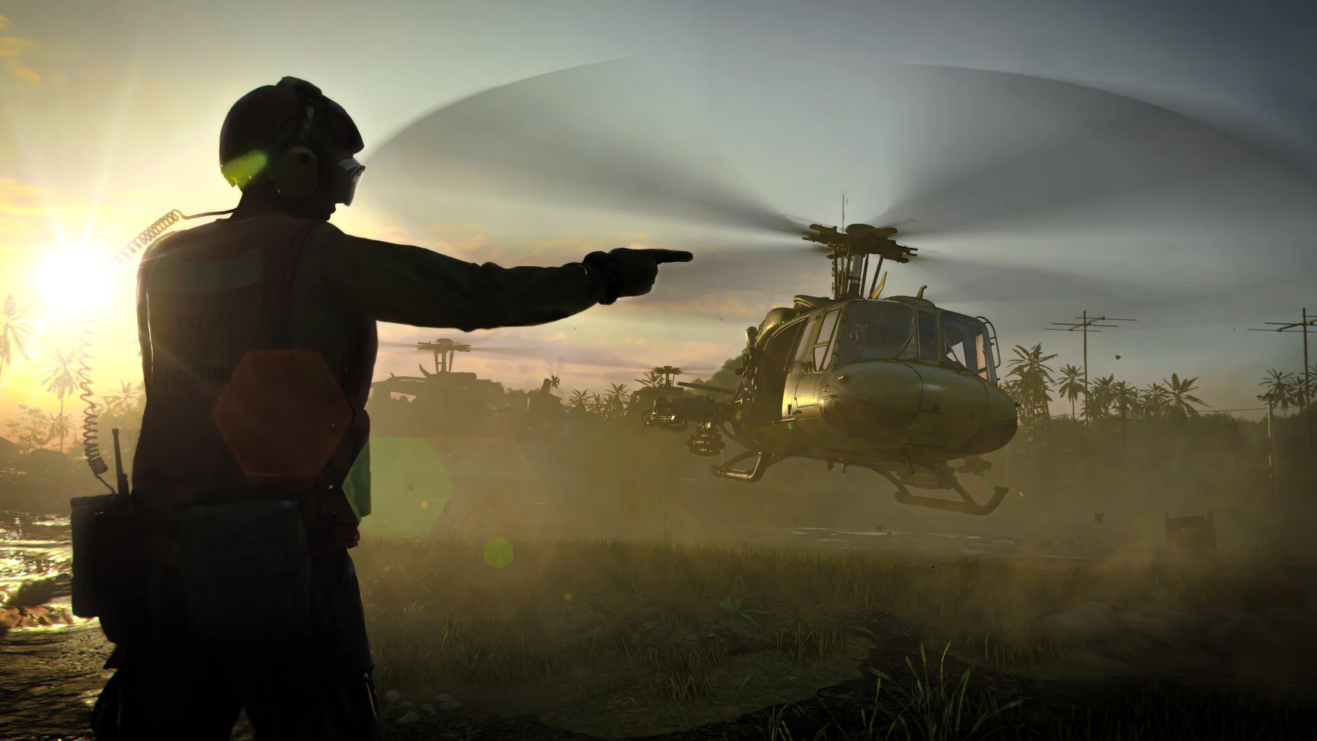 Soldado orienta a aproximação de um helicóptero no Vietnã em Black Ops Cold War