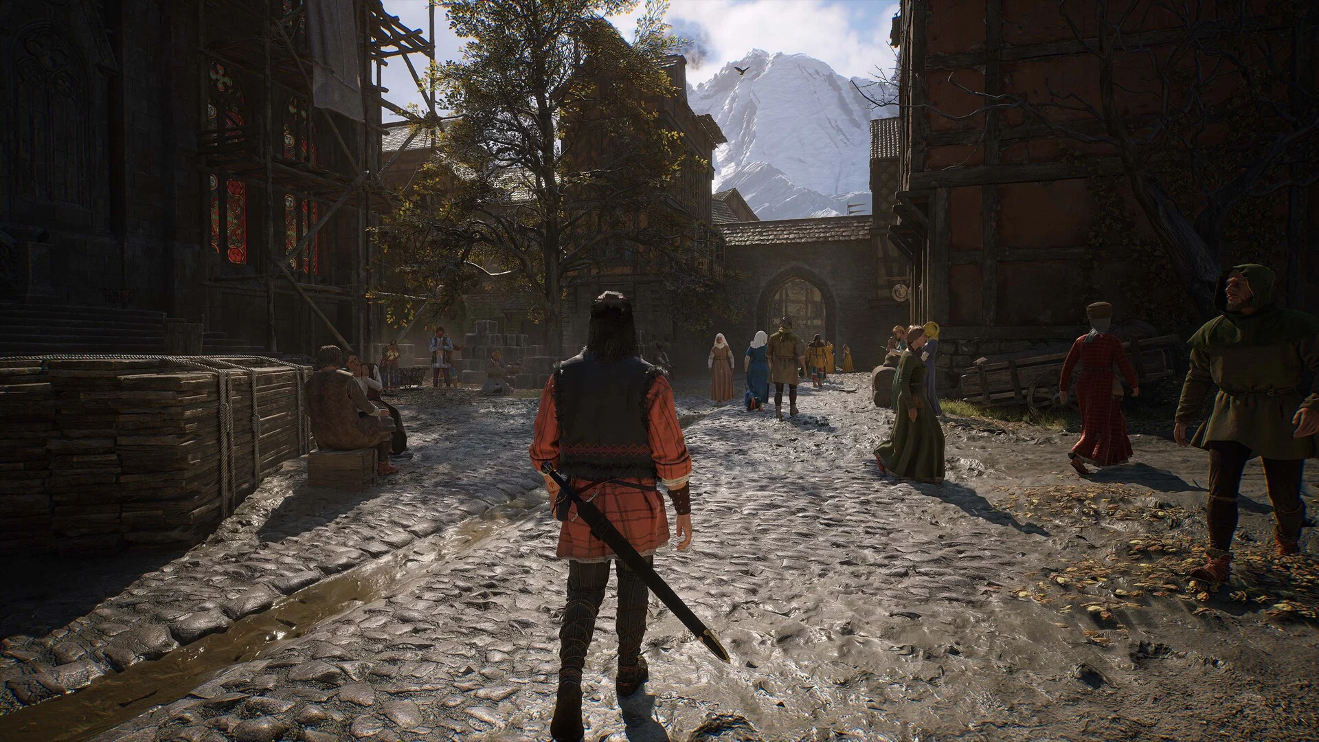 Coen explora uma rua de Vale Sangora em The Blood of Dawnwalker