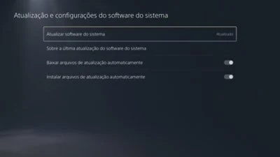 Menu de atualização do software do sistema no PlayStation 5