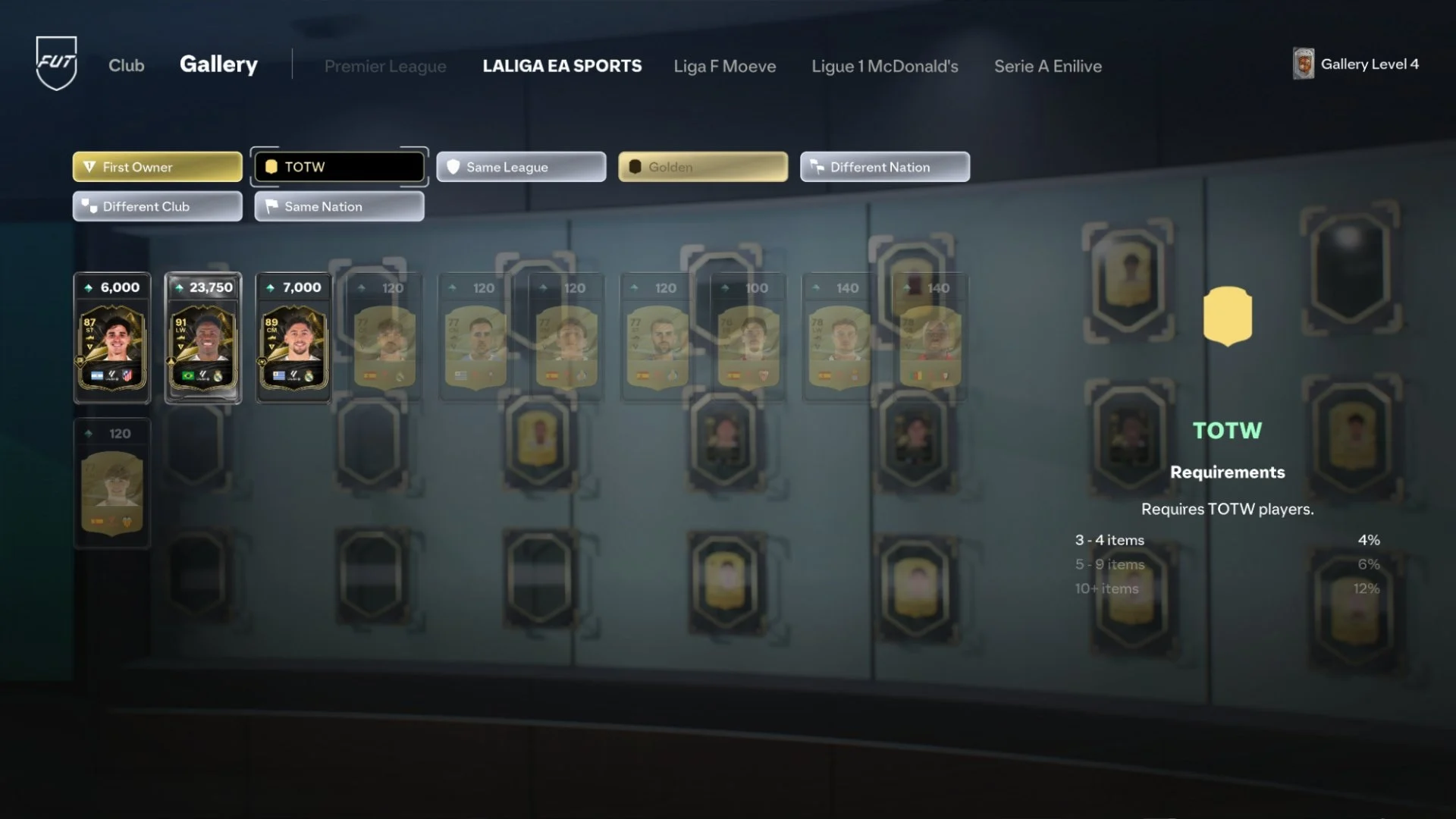 Menu de Etiquetas de um Conjunto da Galeria FUT no EA FC 27