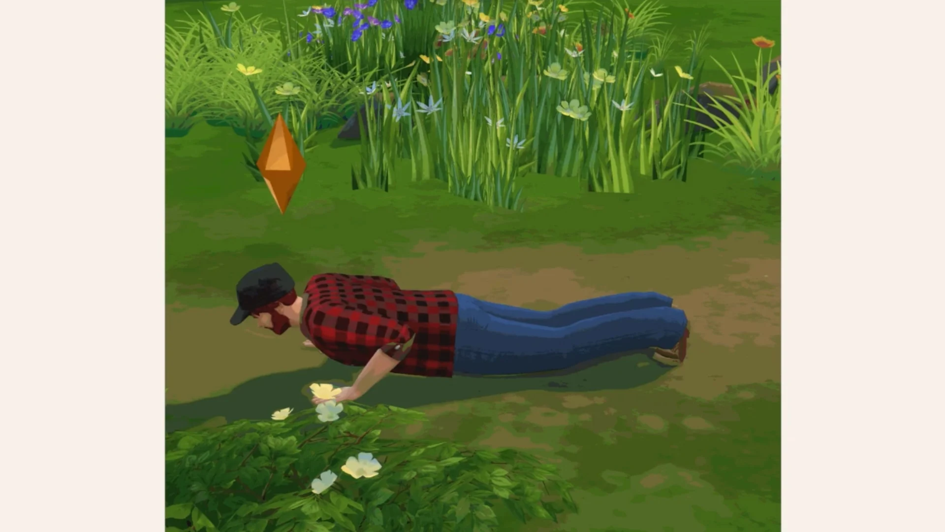 Sim fazendo flexões em uma área externa de The Sims 4