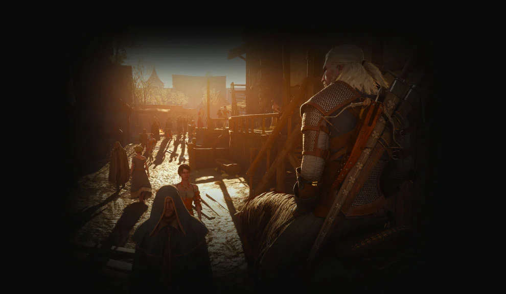Geralt em cenário de The Witcher 3 mostrando a nova apresentação visual do Remastered