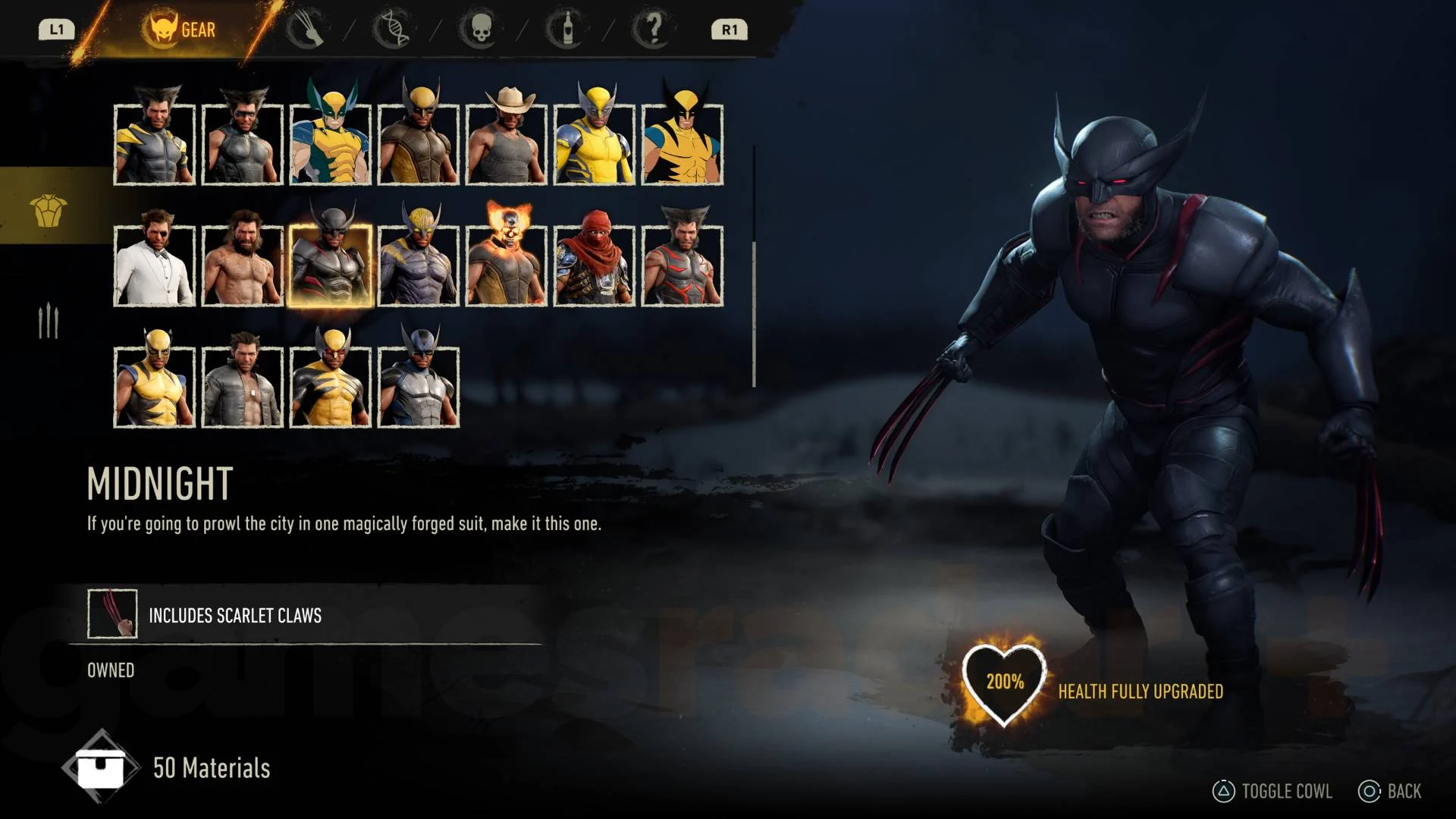 Traje Midnight em Marvel's Wolverine
