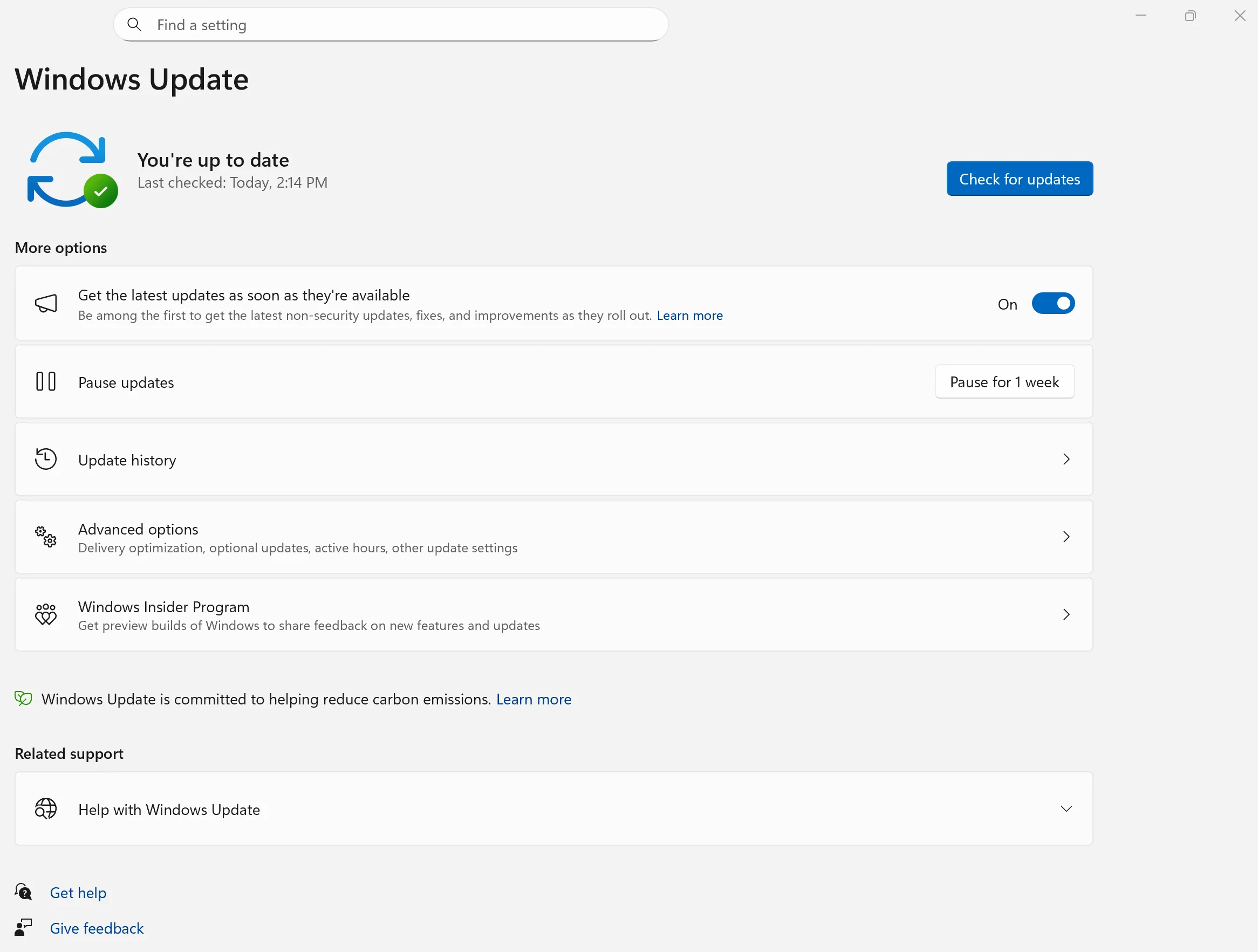 Tela do Windows Update no Windows 11 com botão para verificar atualizações