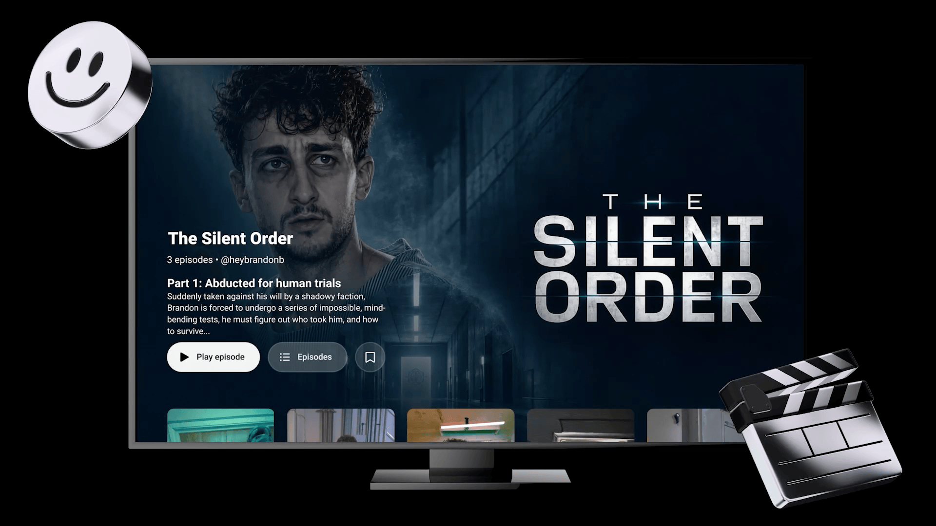 YouTube Shorts Series exibindo temporadas e episódios de vídeos curtos em uma televisão