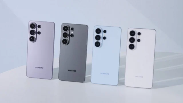 Galaxy S26 Ultra, geração atual, nas cores violeta, preto, azul e branco