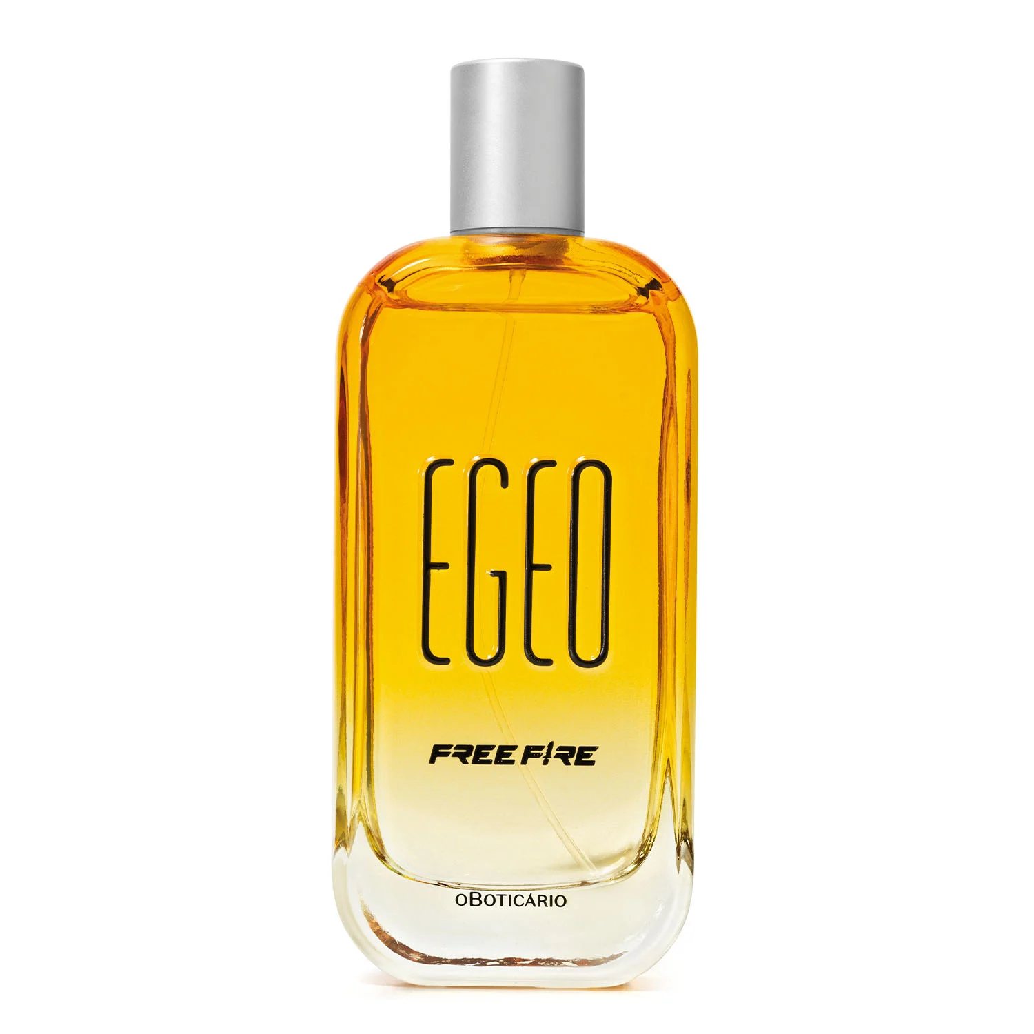 Frasco do perfume Egeo Free Fire de 90 ml, amarelo e com tampa prateada