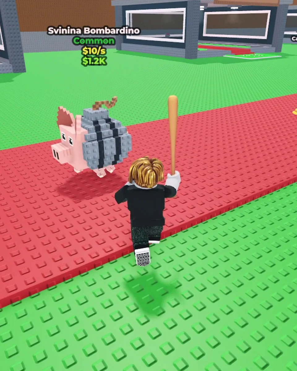 Base com Brainrots durante uma partida de Roube um Brainrot no Roblox