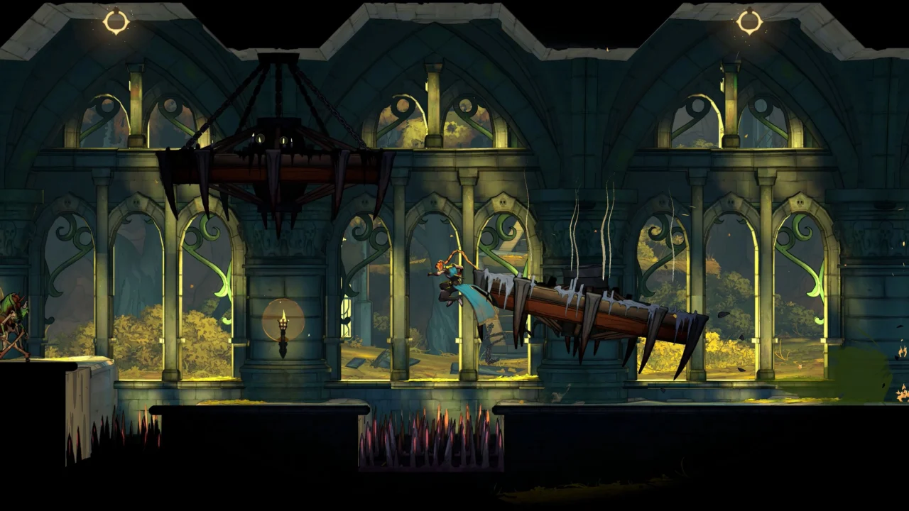 Rose Belmont atravessa cenário gótico com plataformas e armadilhas em Castlevania: Belmont’s Curse