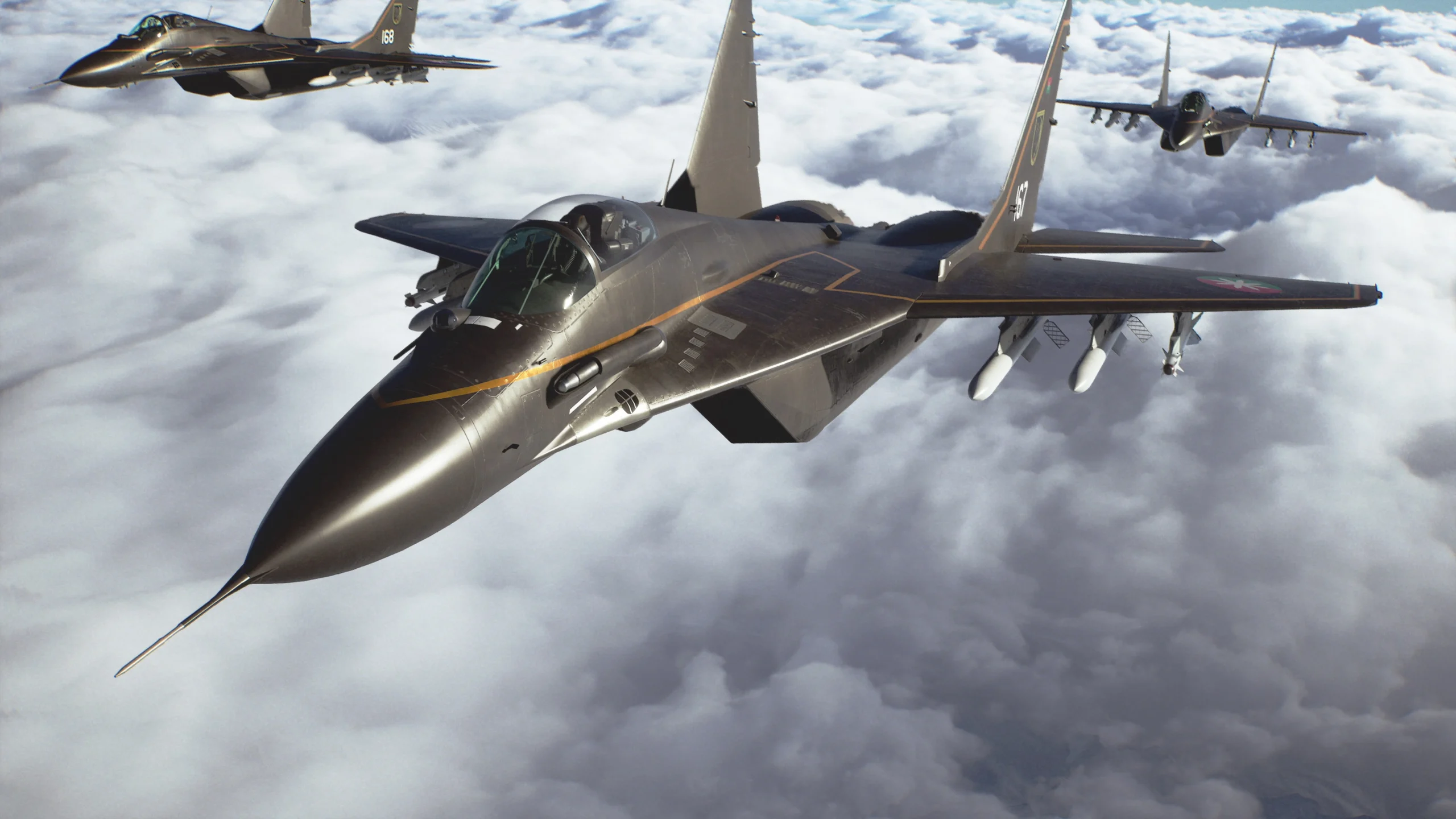 Caças durante uma missão de Ace Combat 8 Wings of Theve