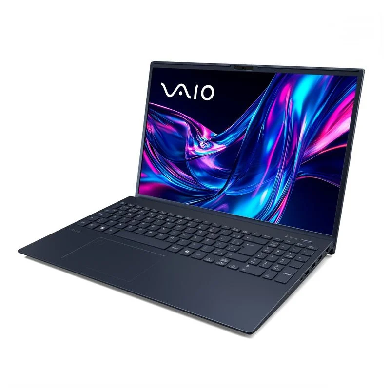 Vista em perspectiva do notebook VAIO FE16 mostrando teclado numérico e dobradiça